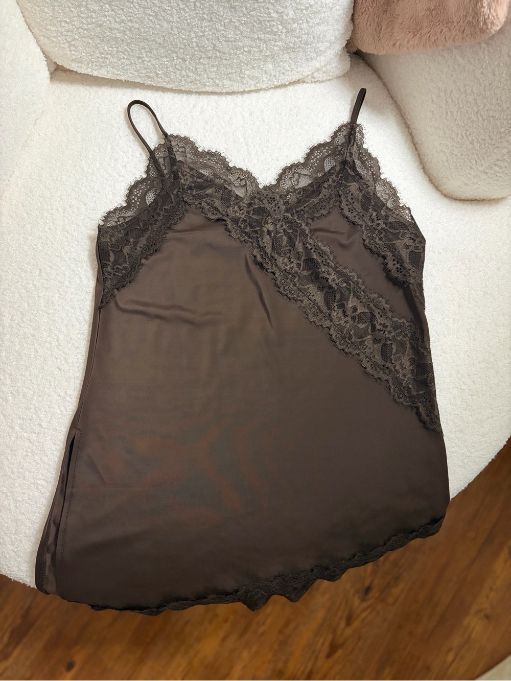 H&M Chocolate Brown Lace-Trim Slip Chemise - Picture 1 of 3